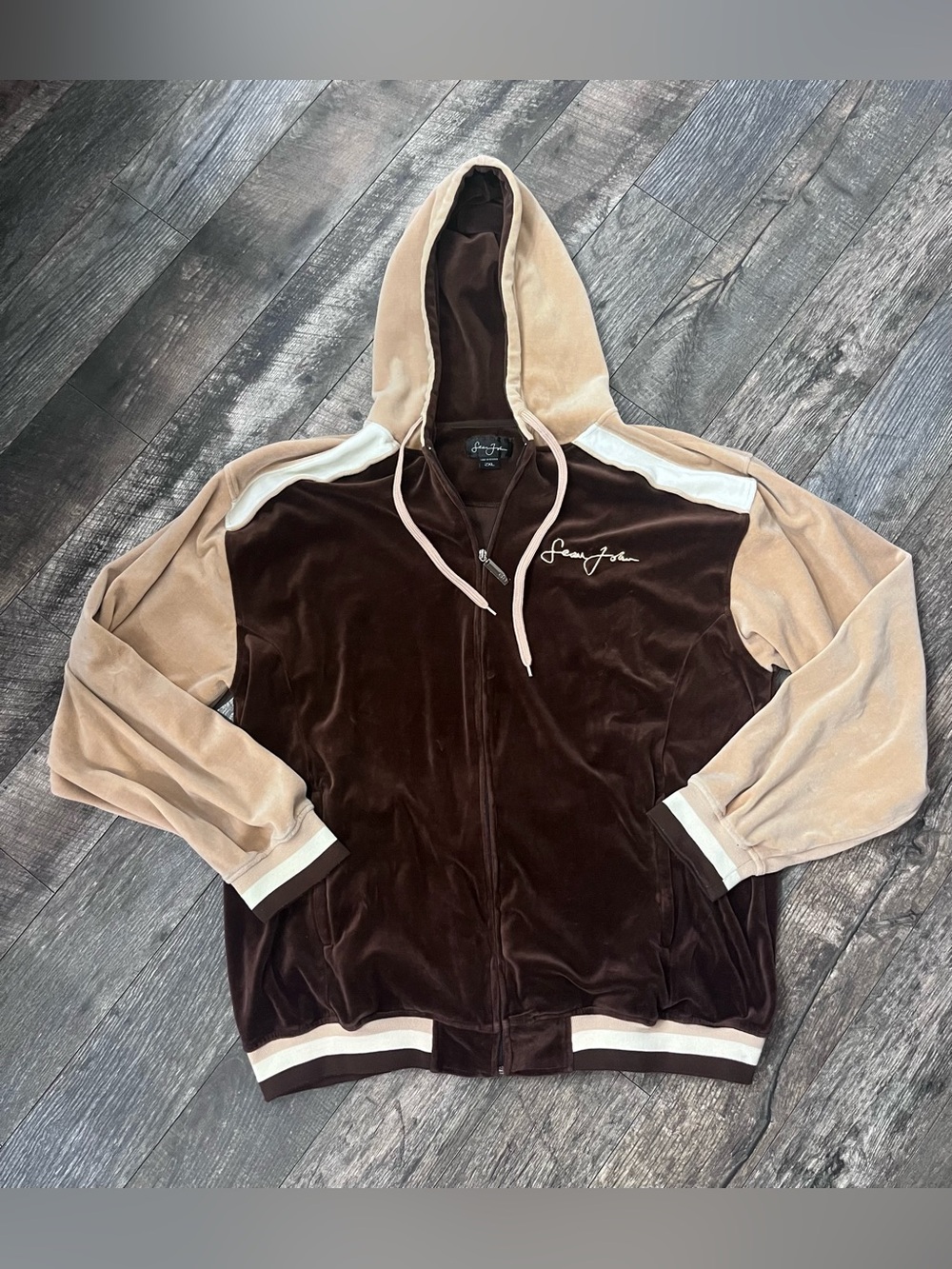 Vintage Y2K Sean John Colorblock Velour Zip Up Hoodie - 2XL